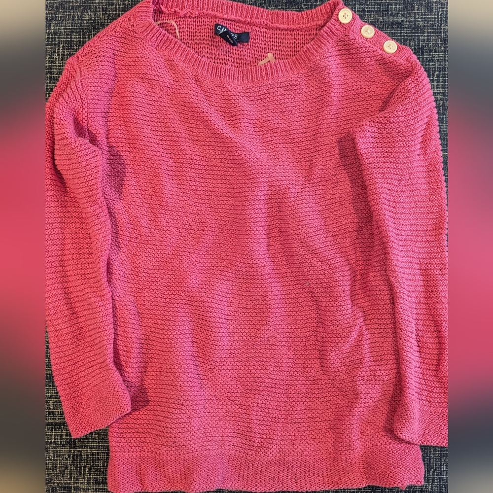 Chaps Pink Crew Neck Sweater with Button Detail